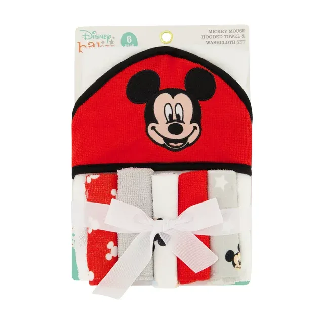 Photo 1 of Disney Baby Mickey Mouse Hooded Towel with 5 Piece Washcloth Set, Happy Face Print