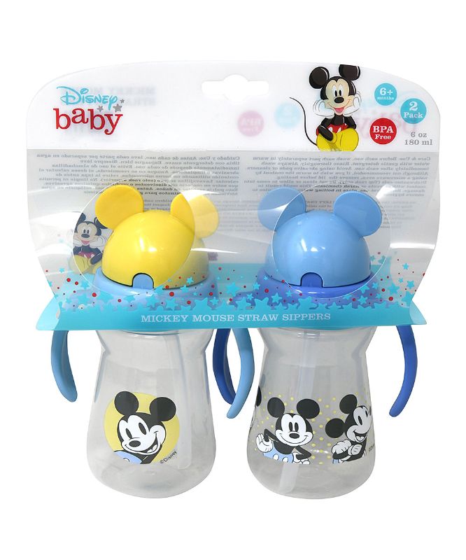 Photo 1 of UPD Sippy Cups - Mickey Mouse Blue Straw Molded Top & Handle Sipper Cup - Set of Two
