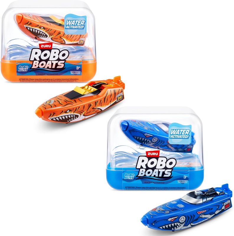 Photo 1 of Robo Alive Robo Boats, Tiger Shark & Robo Shark Boat, 2 Pack, by ZURU Water Activated Boat Toy, (Amazon Exclusive)
