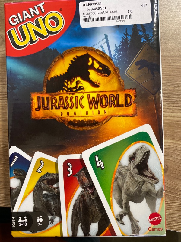 Photo 2 of Giant UNO Jurassic World Domination Card Game for Kids Oversized Cards & Customizable Wild Cards