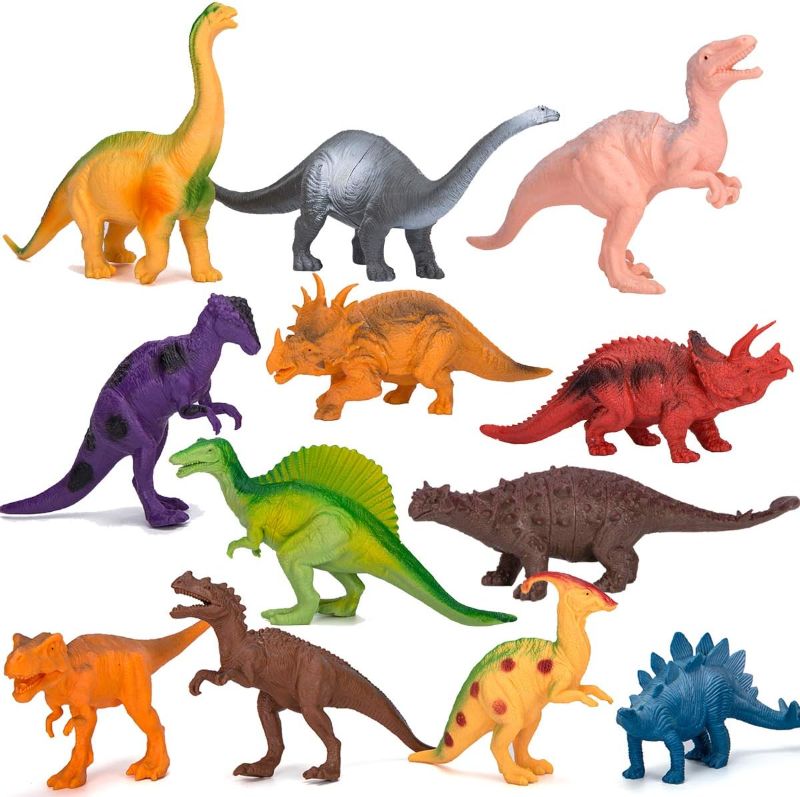 Photo 1 of Kids Dinosaur Figures Toys, 7 Inch 12 Pack Jumbo Plastic Dinosaur Playset, STEM Educational Realistic Dinosaur Figurine for Boys Girls Toddlers

