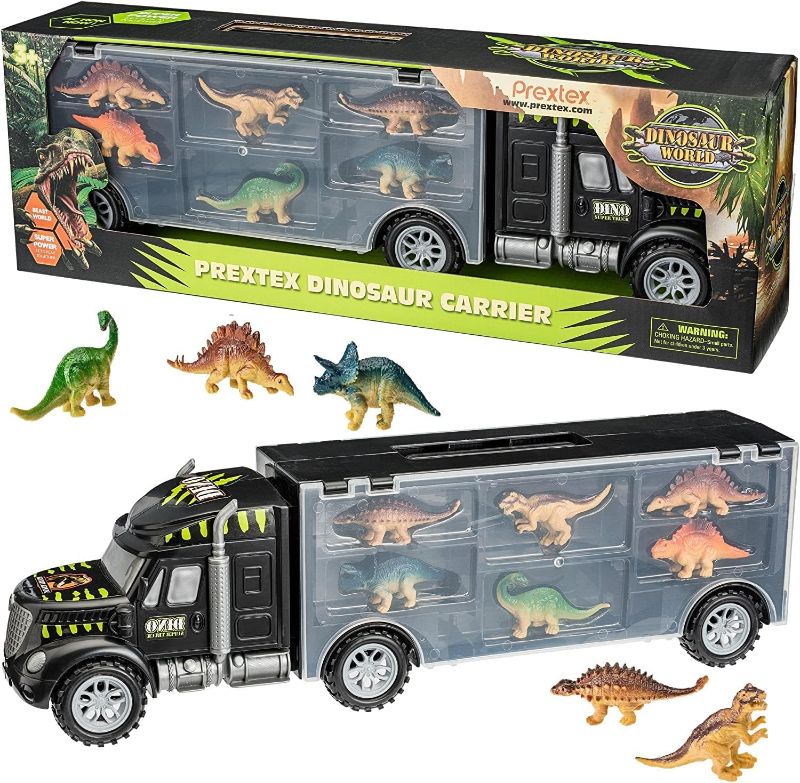 Photo 1 of PREXTEX 16" Dinosaur Truck Carrier Playset with 6 Mini Plastic Dinosaurs, Dinosaur Toy Trucks for Toddler Boys 3 to 5 Years Old
