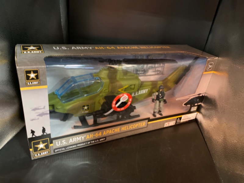 Photo 3 of United States Army AH-64 Apache Helicopter Toy & Soldier Action Figure Set - Hand Driven Military Army Toy Helicopter w/ Sound, 3+
