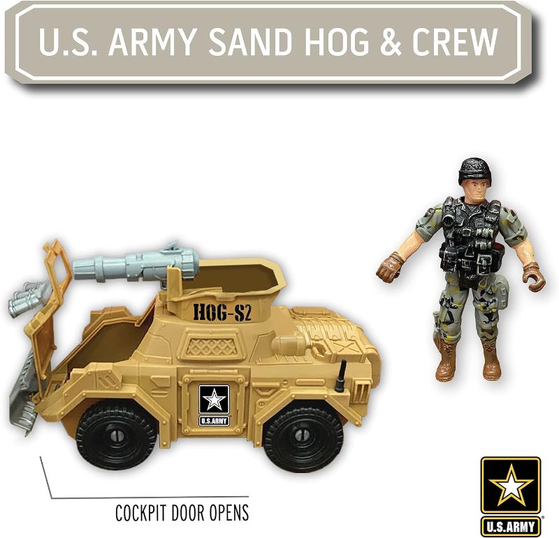 Photo 4 of United States Army Sand Hogs Playset, Push & Go War Vehicle Military Toys w/ Missile Launcher, Guns & Soldier Action Figure, 14 Pc Set
