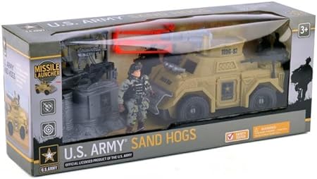 Photo 1 of United States Army Sand Hogs Playset, Push & Go War Vehicle Military Toys w/ Missile Launcher, Guns & Soldier Action Figure, 14 Pc Set
