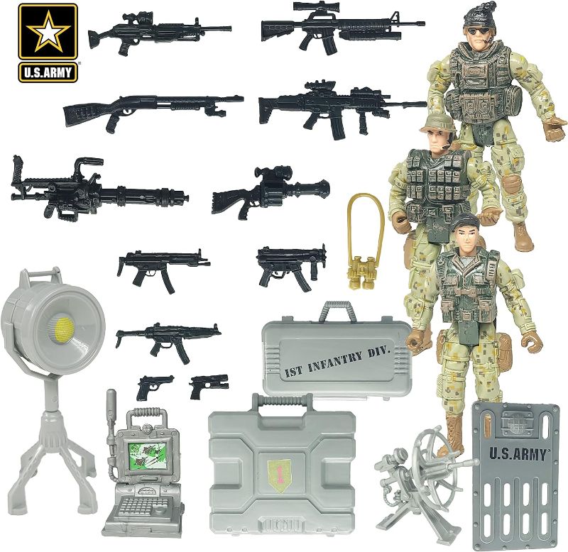 Photo 1 of United States Army Recon Platoon Playset with 3 Military Action Figures, Mini Weapons & Accessories - Toy Soldiers for Kids 3+
