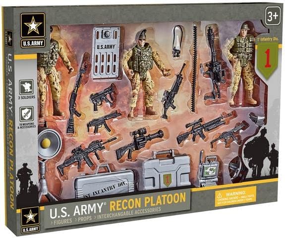 Photo 2 of United States Army Recon Platoon Playset with 3 Military Action Figures, Mini Weapons & Accessories - Toy Soldiers for Kids 3+
