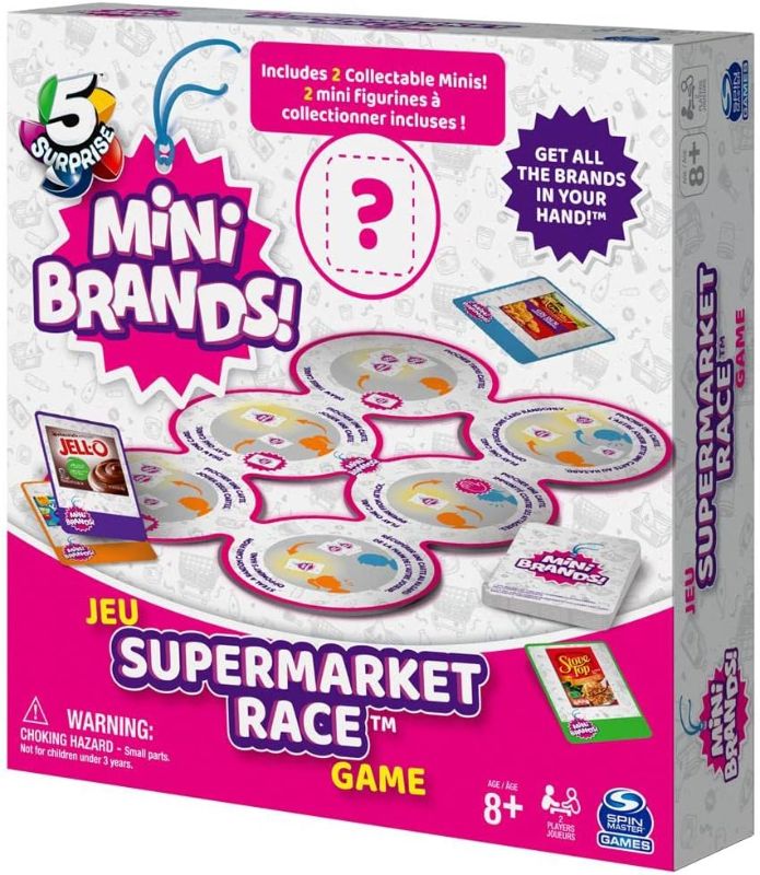 Photo 3 of Spin Master 6063724 Surprise Mini Brands Supermarket Race Board Game 5-Piece Set with 2 Collectible Movers
