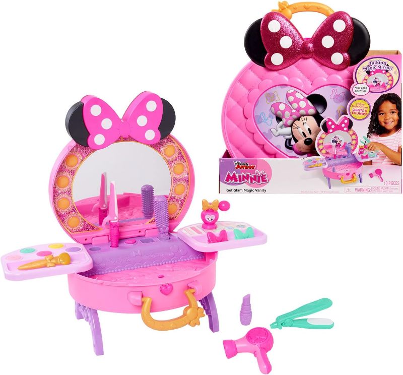 Photo 1 of Disney Junior Minnie Mouse Get Glam Magic Table Top Pretend Play Vanity with Lights and Sounds, Officially Licensed Kids Toys for Ages 5 Up by Just Play
