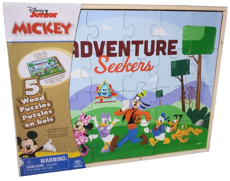 Photo 1 of Disney Junior 5 Puzzle Pack Wood Storage Box Tray Educational Mickey & Friends
