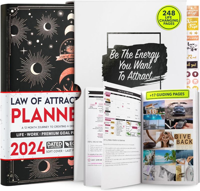 Photo 1 of Law of Attraction Planner 2024 - Dated 2024 Planner, Hourly Planner, Daily Planner, Weekly Planner & Monthly Planner, Gratitude Journal, Positive Habit Maker, Vision Board, Stickers & Gift Box
