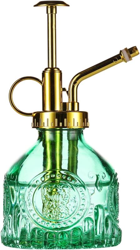 Photo 2 of Aebor Glass Plant Mister Spray Bottle, 6.5" Green Glass Water Spray Bottle with Gold Top Pump Small Watering Can, Small Plant Sprayer Mister for Indoor Outdoor House Plant, Green+Gold (Green+Gold D)
