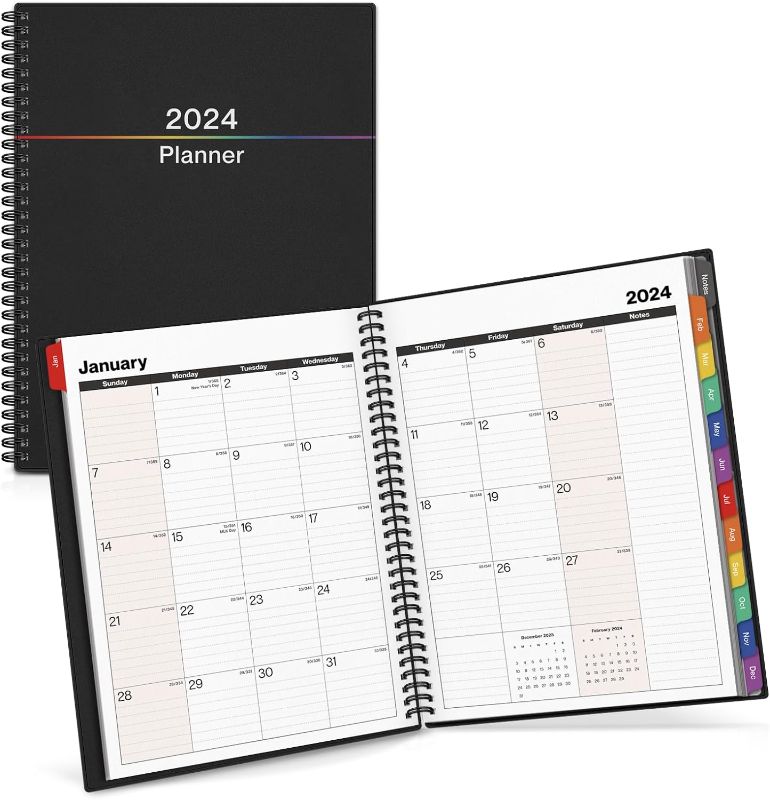 Photo 1 of Dunwell Weekly Monthly Planner 2024 (Large, Colorful) - 8.5 x 11 Daily Planner Calendar Book, 12 Months, Spiral Bound Planner Calendar with Tabs, Bookmark, Daily Schedule Planner
