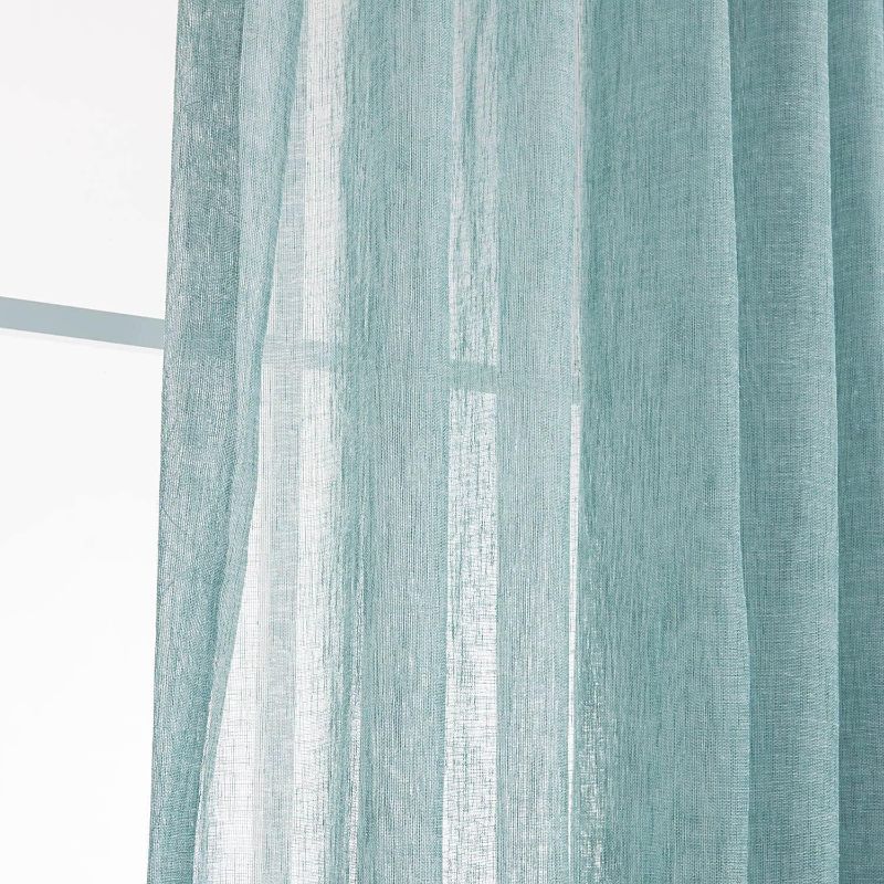 Photo 1 of Custom Blue Sheer Window Curtains, Linen Textured Semitransparent Panels
