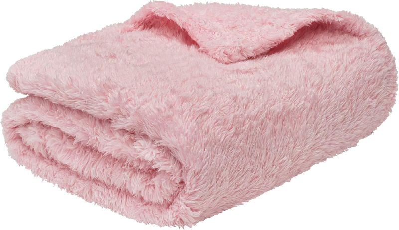 Photo 2 of PAVILIA Light Pink Plush Throw Blanket for Couch, Sherpa Soft Cozy Blanket and Throw for Sofa Bed, Decorative Fur Fuzzy Warm Fleece Blanket, Lightweight Boho Home Decor All Season, 50x60
