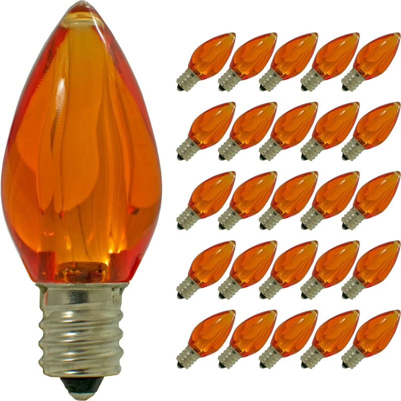 Photo 1 of LED Christmas Outdoor Light Bulbs C7 C9 Twinkle Blinking Candelabra Style Replacement Box of 25 (Transparent Orange, C7)
