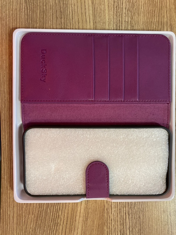 Photo 3 of for iPhone 15 Pro Max 6.7" Genuine Leather Wallet case ?RFID Blocking??4 Credit Card Holder??Real Leather? Flip Folio Book Phone case Protective Cover Women Men for Apple 15 ProMax case Purple
