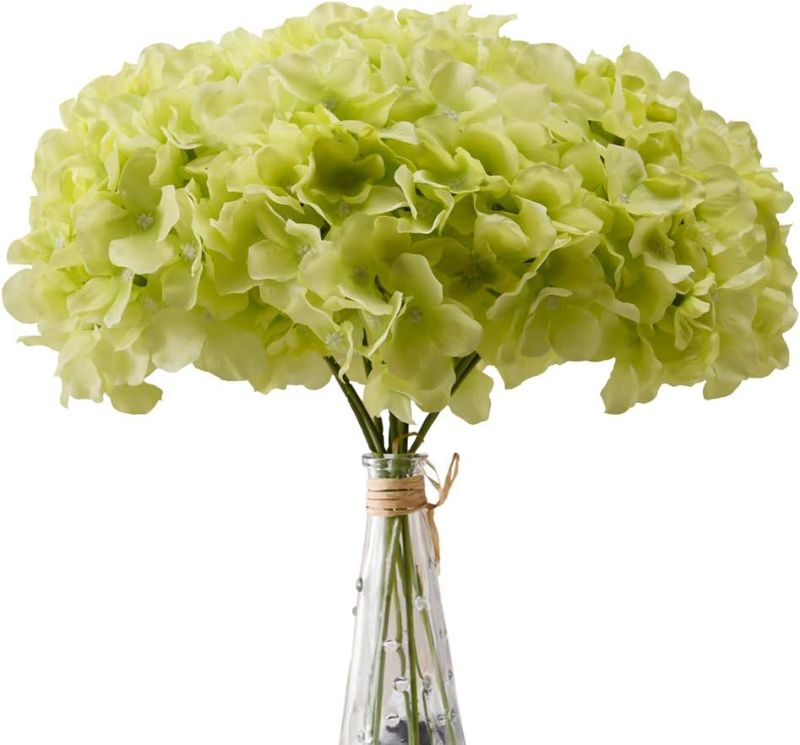 Photo 1 of AVIVIHO Hydrangea Silk Flowers Green Heads Pack of 10 Full Hydrangea Flowers Artificial with Stems for Wedding Home Party Shop Baby Shower Decoration

