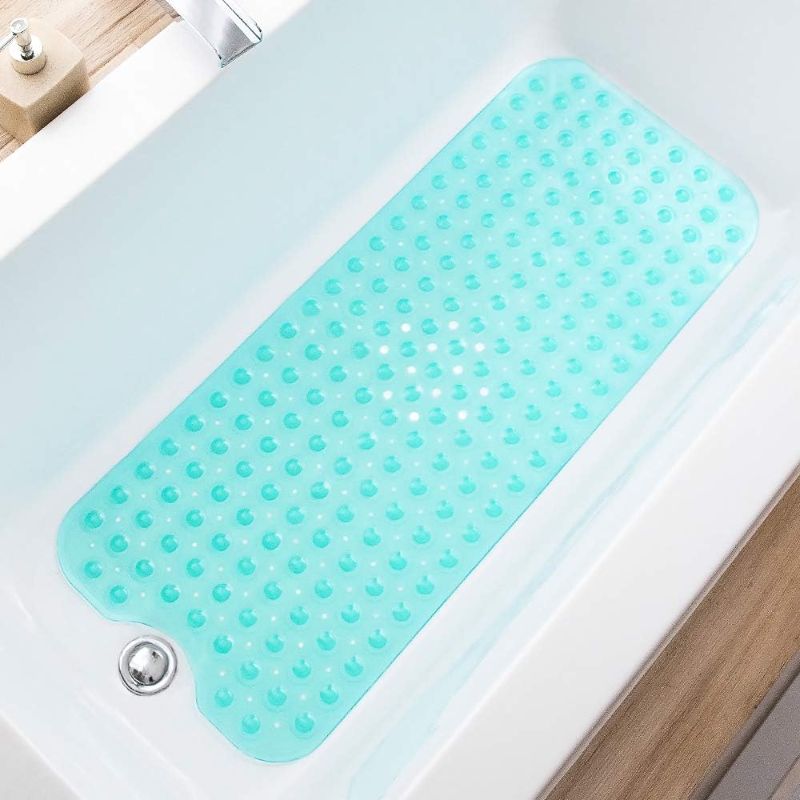 Photo 1 of Bathtub Mats for Shower Tub Extra Long Non-Slip Bath Mat, 39 x 16 Inch Shower Mat with Drain Holes and Suction Cups, Bath Tub Mat for Bathroom with Machine Washable (Clear Turquoise)
