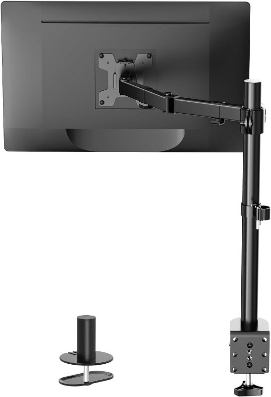 Photo 1 of WALI Single Monitor Mount, Single Monitor Arm Desk Mount,Desk Monitor Stand, Holds Screen Up to 27inch, 22lbs, Adjustable Mount with C-CLAMP Designed for Home Office Application(M001), Black
