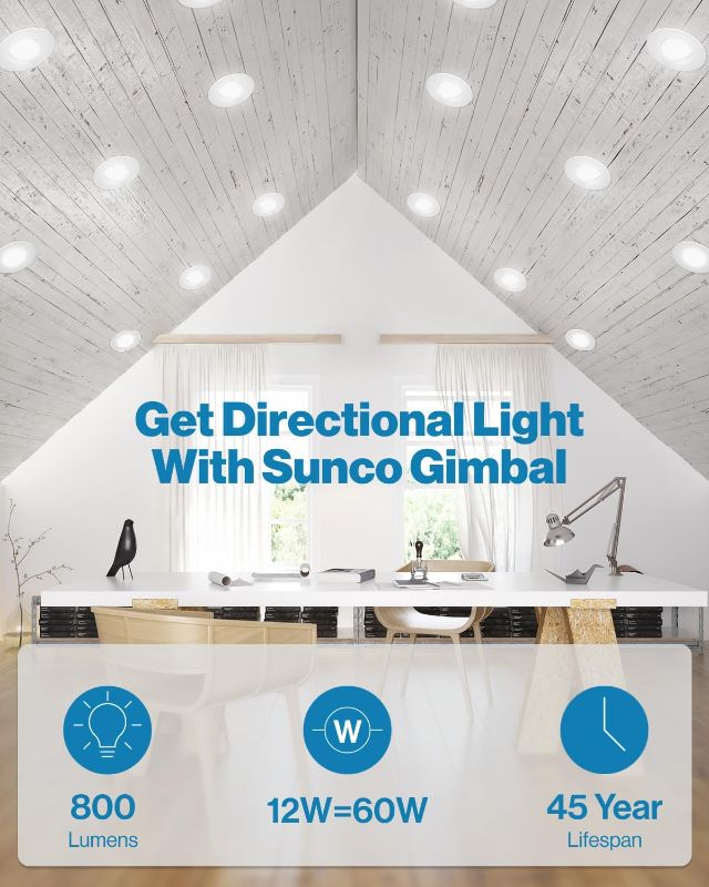 Photo 2 of Sunco Lighting 4 Pack LED Can Lights Eyeball Retrofit Gimbal 5/6 Inch Recessed Lights 12W=60W, 5 Colors 2700K/3000K/3500K/4000K/5000K, 800 LM, Directional Angled Trim Adjustable Ceiling Downlight UL
