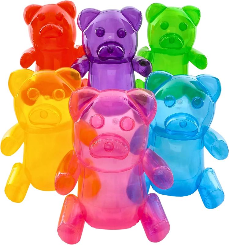 Photo 1 of 6 Pack Inflatable Gummy Bears Huge 24" - Great for Party Decorations, Unique Blow Up Pool Toys for Kids, Candyland Themed Birthday Party Decorations Supplies by 4E's Novelty
