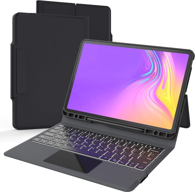 Photo 1 of for Samsung Galaxy Tab S7 FE/S8 Plus 12.4" Keyboard Case: Backlit Trackpad Keyboard for 12.4 inch Galaxy Tab S7 Plus S7 FE - Smart Touch Wireless Keyboard with Kickstand Folio Tablet Cover S7+ S8+
