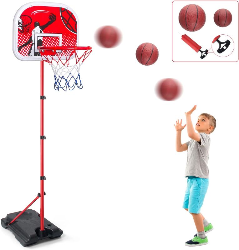 Photo 1 of Kids Basketball Hoop Stand Adjustable Height 3.2ft to 6.7ft Toddler Intdoor and Outdoor Basketball Hoop for Kids Portable Kids Basketball Goal Backyard Toys for Children Aged 3,4,5,6,7,8 and Up
