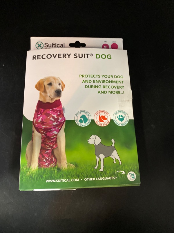 Photo 3 of Suitical Recovery Suit for Dogs | Spay and Neutering Dog Surgery Recovery Suit for Male or Female | Soft Fabric for Skin Conditions | M+ | Neck to Tail 24.0”-28.3” | Pink Camouflage
