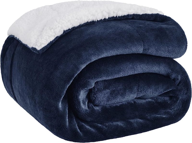 Photo 1 of Bedsure Sherpa Fleece Throw Blanket for Couch - Thick and Warm Blanket for Winter, Soft and Fuzzy Throw Blanket for Sofa, Fall Throw Blanket, Navy, 50x60 Inches
