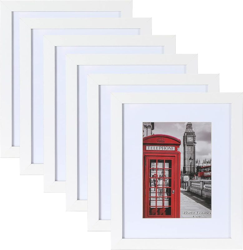 Photo 1 of PEALSN 8x10 Picture Frame Set of 6, Display Pictures 5x7 with Mat or 8x10 Without Mat for Wall Mounting or Table Top , Photo Frames Collage for Wall Decor, White Woodgrain.
