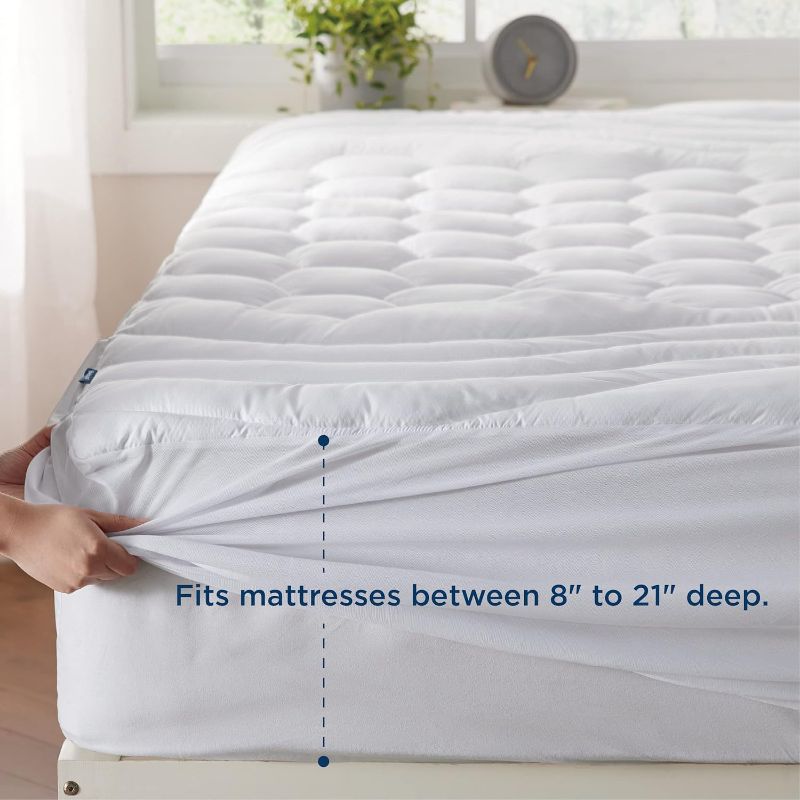 Photo 2 of Bedsure Mattress Pad Full Size - Soft Mattress Cover Padded, Quilted Fitted Mattress Protector with 8-21" Deep Pocket, Breathable Fluffy Pillow Top, White, 54x75 Inches
