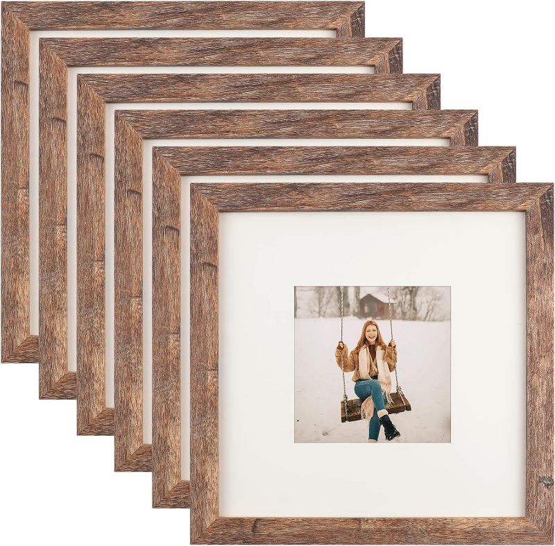 Photo 1 of TOFOREVO 8x8 Square Picture Frames Set of 6 Rustic Wood Grain Photo Frame for Gallery Wall Mounting or Tabletop Display
