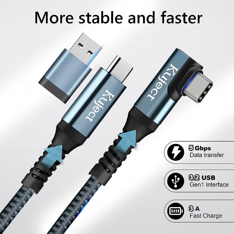 Photo 3 of Kuject Link Cable 20FT Compatible for Quest 3 and Quest 2, Nylon Braided Accessories for Rift S/Steam VR Games, USB 3.0 Type C to C High Speed Data Transfer Charging Cord for Gaming PC
