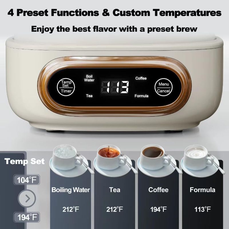 Photo 2 of Topwit Electric Tea Kettle, 11 Temperature Control & 4 Presets Glass Kettle with Removable Infuser, 0.8L Electric Kettle for Coffee, Formula, Tea Maker with 8H Keep Warm, Boil-dry Protect, Beige

