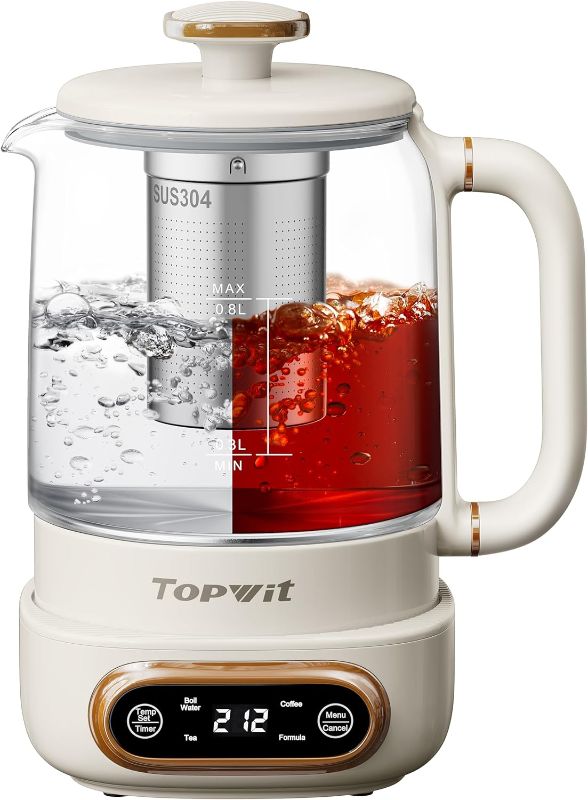 Photo 1 of Topwit Electric Tea Kettle, 11 Temperature Control & 4 Presets Glass Kettle with Removable Infuser, 0.8L Electric Kettle for Coffee, Formula, Tea Maker with 8H Keep Warm, Boil-dry Protect, Beige
