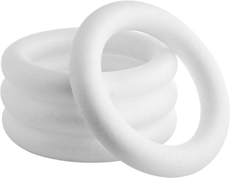 Photo 1 of Bright Creations 4 Pack Foam Wreath Forms, 10 Inch Rings for Crafts, DIY Projects, Holiday Decor (White)
