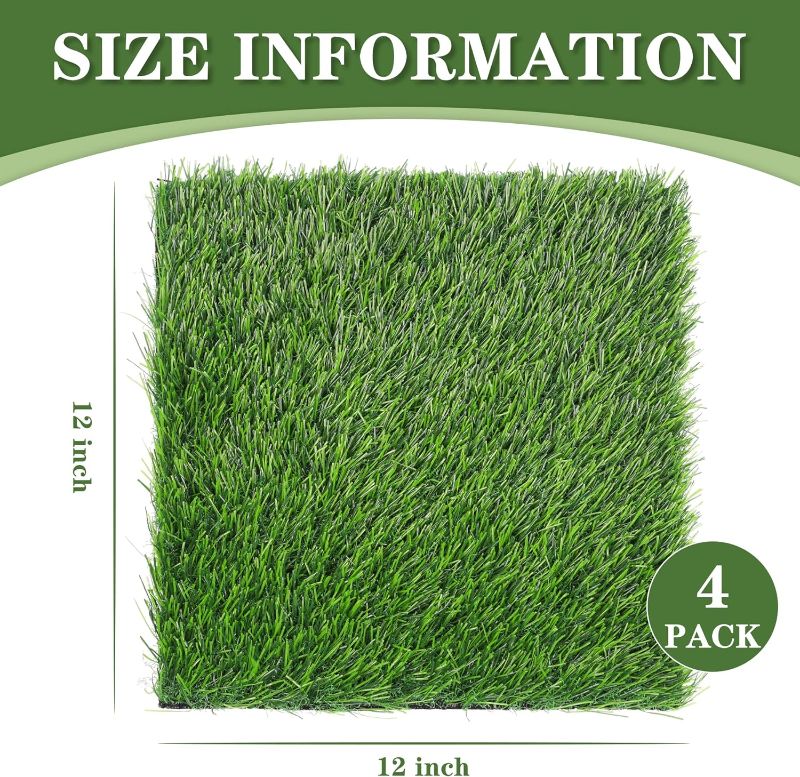 Photo 2 of Grass Squares 4 Pack 12'' x 12'' Fake Grass Turf Patch for Placemets Centerpieces Table Runner Chicken Nesting Pads DIY Decor
