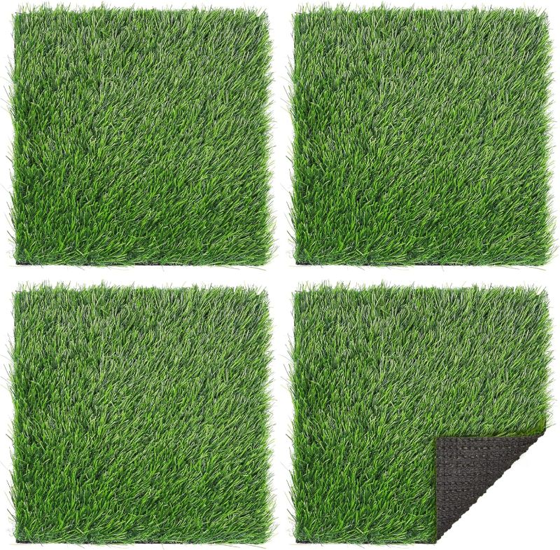Photo 1 of Grass Squares 4 Pack 12'' x 12'' Fake Grass Turf Patch for Placemets Centerpieces Table Runner Chicken Nesting Pads DIY Decor
