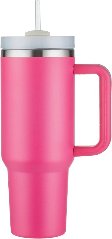 Photo 1 of 40 oz Tumbler with Handle and Straw Lid,Stainless Steel Insulated Tumblers,Travel Coffee Mug Cup, Insulated Cup,Maintains Cold Ice and Heat for Hours (Pink), 4.2''W x 11''H
