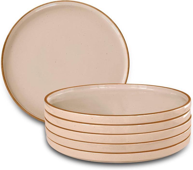 Photo 1 of Mora Ceramic Flat Dinner Plates Set of 6, 10.5 in High Edge Dish Set - Microwave, Oven, and Dishwasher Safe, Scratch Resistant, Modern Dinnerware- Kitchen Porcelain Serving Dishes - Chai
