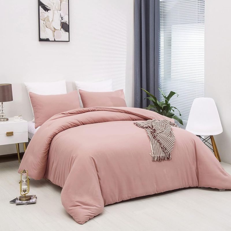 Photo 2 of Cottonight Blush Pink Comforter Set California King Pink Bedding Comforter Set Cal King Light Pink Solid Color Dusty Rose Quilts Blanket Breathable Soft Pink Comforter Set
