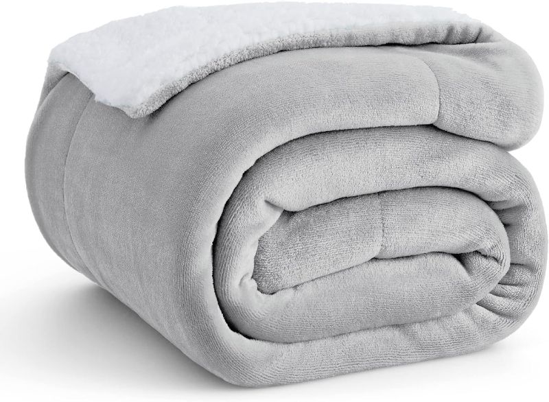 Photo 1 of Bedsure Sherpa Fleece Throw Blanket for Couch - Thick and Warm Blanket for Winter, Soft and Fuzzy Throw Blanket for Sofa, Fall Throw Blanket, Light Grey, 50x60 Inches
