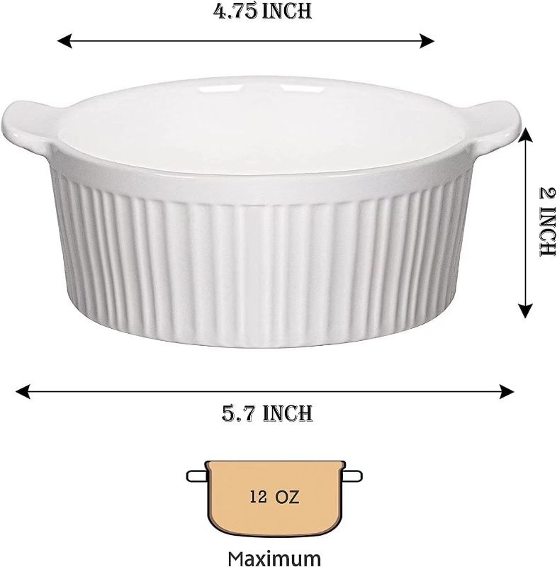 Photo 2 of Delling Ramekins with Handle, 6 PACK Soup Bowls for French Onion Soup, Pot Pie, Lava Cakes, Creme Brulee, 12 Oz Porcelain Souffle Dish for Baking, White
