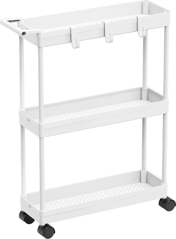 Photo 1 of Simple Houseware Kitchen Cart Storage 3-Tier Slim/Super Narrow Shelves with Handle, 26.5'' Height/5.5'' Width for Narrow Place, White
