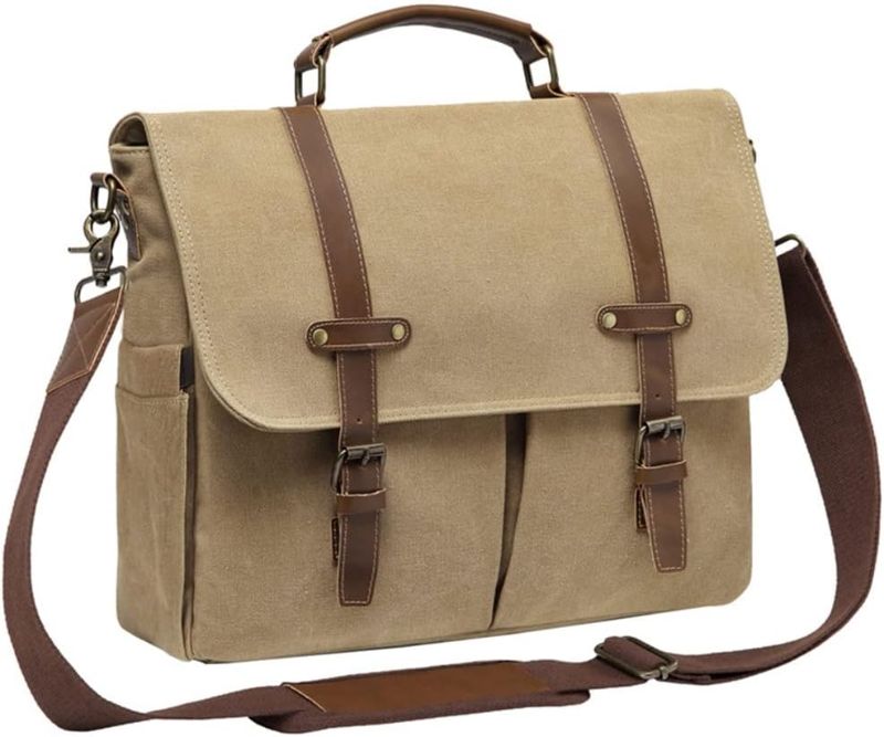 Photo 1 of Vintage Men Briefcase Resistant Canvas Messenger Bag for 15 in Laptop Business Satchel Padded (Color : A, Size : As Shown in The Figure)
