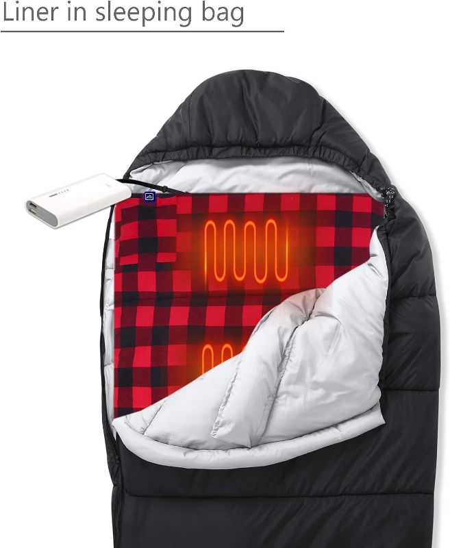 Photo 2 of Heated Sleeping Bag pad, Heated Sleeping Bag Liner, 5 Heating Zones, Multi USB Power Supported, Operated by Battery Power Bank or Other USB Power Supply, Compact Bag Included.
