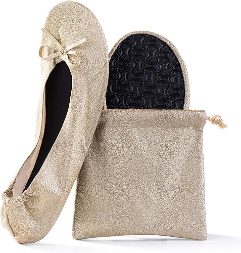 Photo 1 of Silky Toes Women's Glitter Foldable Ballet Flat Roll Up Slipper Shoes
