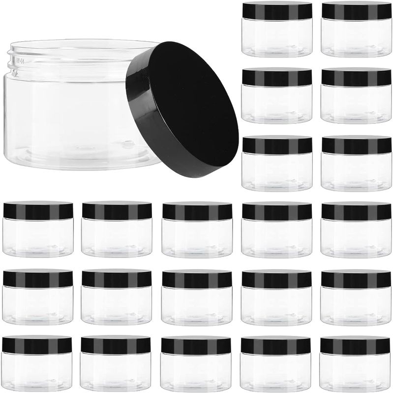 Photo 1 of TUZAZO 4 OZ Plastic Jars Round Clear Cosmetic Container Jars with Lids and Labels, 24 Pack Small Plastic Jars for Lotion, Cream, Ointments, Makeup, Glitters, Samples, Travel Storage
