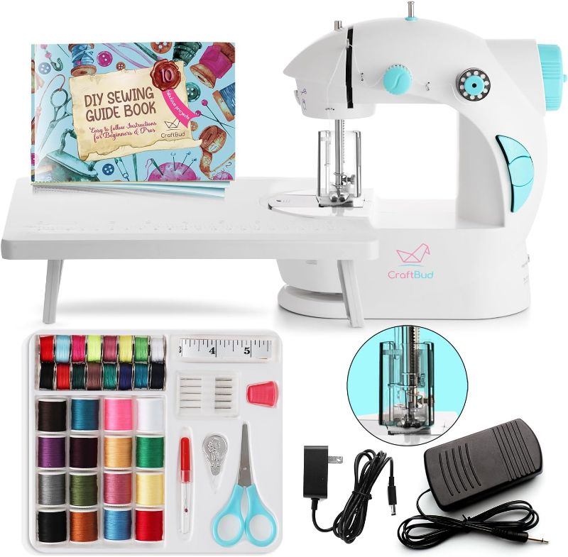 Photo 1 of Mini Sewing Machine for Beginners, 48-Piece Portable Sewing Machine, Dual Speed Small Sewing Machine, Adults and Kids Sewing Machine, Travel Beginner Sewing Machines with Sewing Kit and Book, Blue
